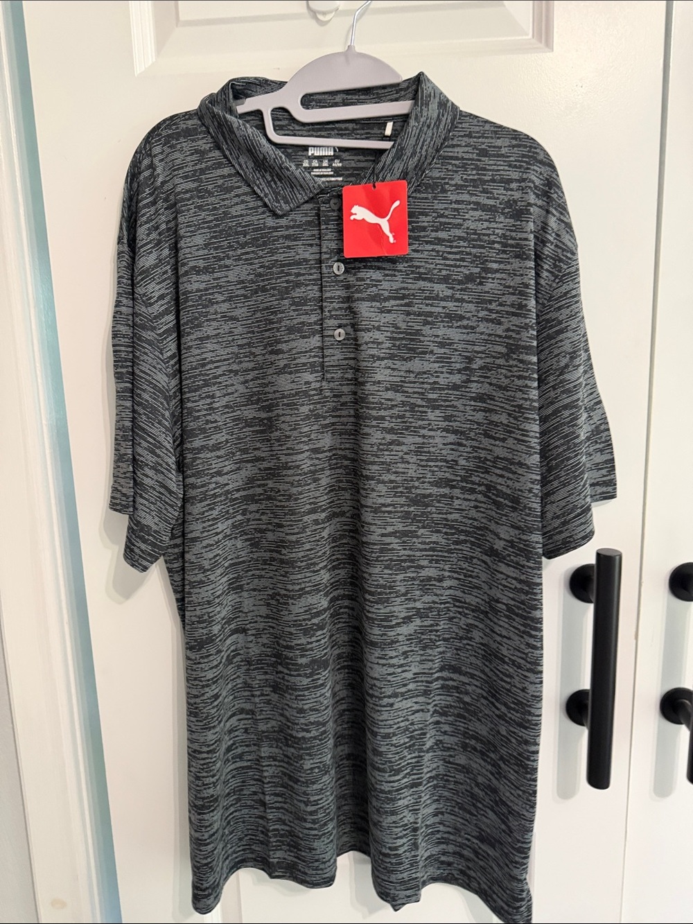 Puma Men's Black Heathered Short-Sleeve Polo
